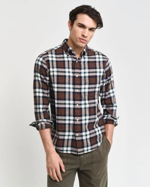 Gant Reg Flannel Plaid Shirt Cacao Brown