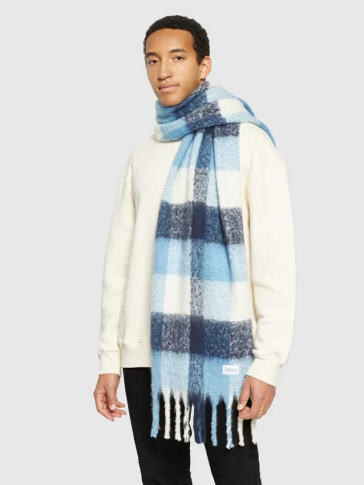 Knowledge Cotton Apparel Checked Scarf Blue Check