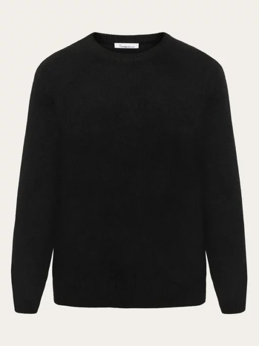 Knowledge Cotton Apparel Lambswool Crew Neck Black Jet