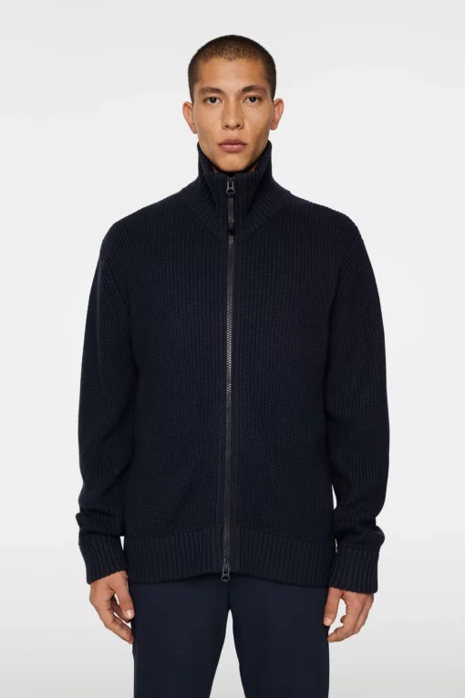 J.Lindeberg Skyler Wool Blend Zip Cardigan Navy