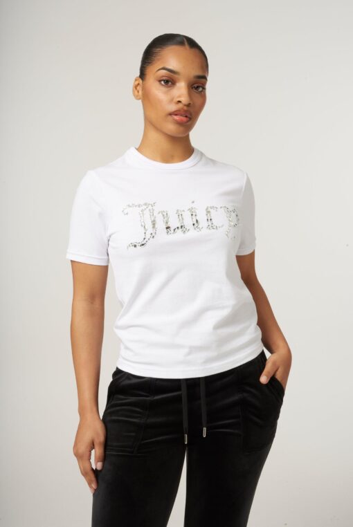 Juicy Couture Diamante Jewel Logo Girlfriend T-shirt White