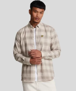 Lyle & Scott Regular Fit Tonal Check Flannel Shirt Light Mist/ Heritage Taupe