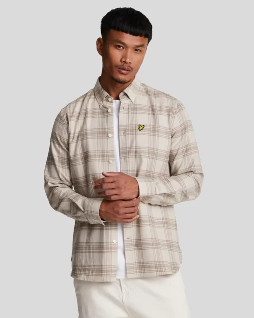 Lyle & Scott  Regular Fit Tonal Check Flannel Shirt Light Mist/ Heritage Taupe