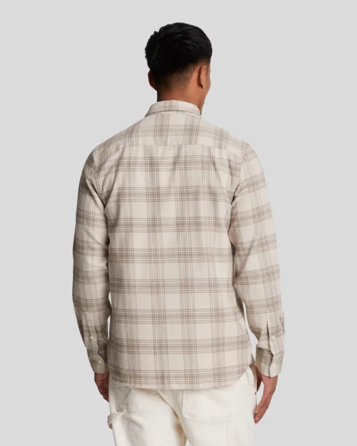 Lyle & Scott  Regular Fit Tonal Check Flannel Shirt Light Mist/ Heritage Taupe