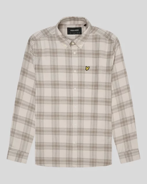 Lyle & Scott  Regular Fit Tonal Check Flannel Shirt Light Mist/ Heritage Taupe