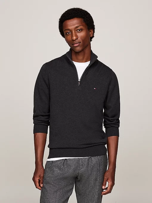 Tommy Hilfiger Half_Zip Mock Neck Sweater Dark Grey Heather