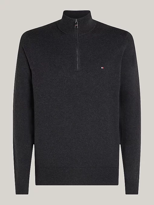 Tommy Hilfiger Half_Zip Mock Neck Sweater Dark Grey Heather