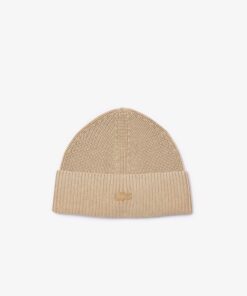 Lacoste Ribbed Cotton Beanie Beige