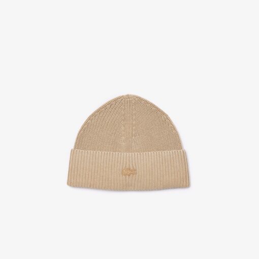 Lacoste Ribbed Cotton Beanie Beige
