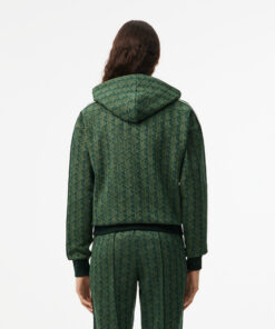 Lacoste Monogrammed Jaqcquard Zip Front Hoodie Green/Khaki Green