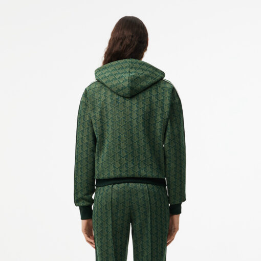Lacoste Monogrammed Jaqcquard Zip Front Hoodie Green/Khaki Green
