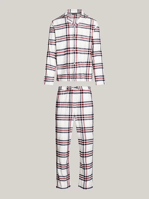 Tommy Hilfiger Ls Flannel Pyjama Set Heritage Plaid Ivory