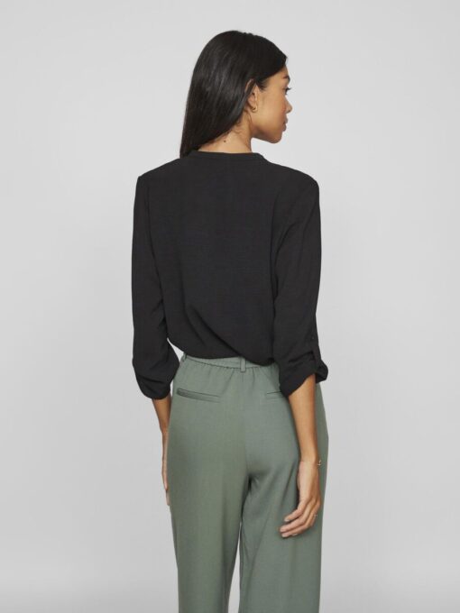 Vila Josa Turn-up V-neck Top Black