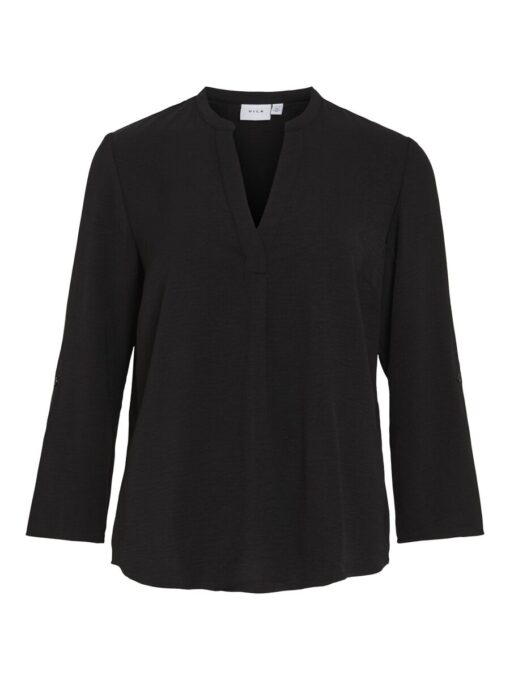 Vila Josa Turn-up V-neck Top Black