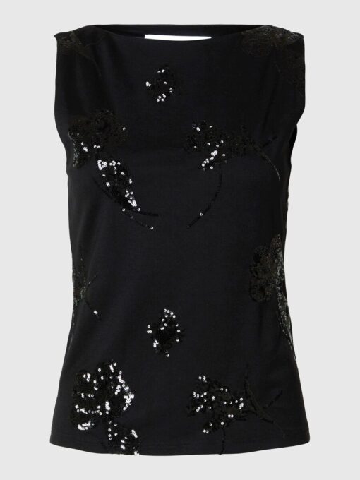 Selected Femme Malli Applique Top Black