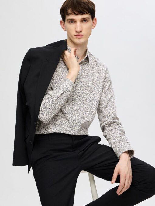 Selected Homme Slim Performance AOP Shirt Egret