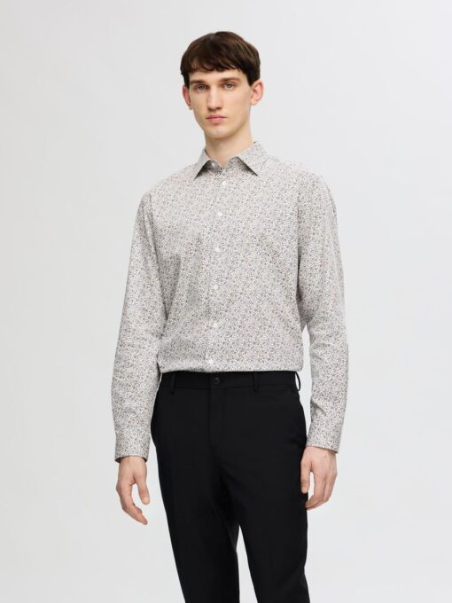 Selected Homme Slim Performance AOP Shirt Egret