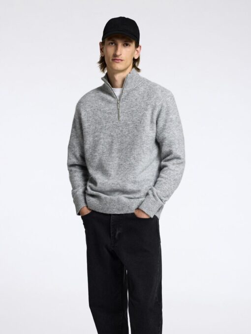 Selected Homme Rai Half Zip Knit Light Grey Melange