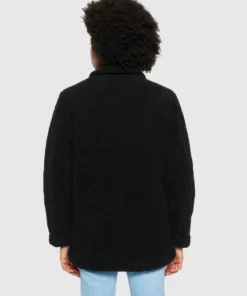 Knowledge Cotton Apparel Teddy Overshirt Jacket Black Jet