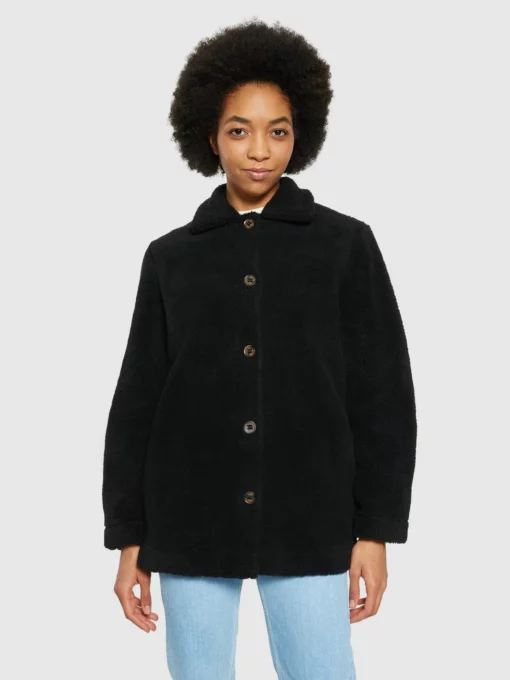 Knowledge Cotton Apparel Teddy Overshirt Jacket Black Jet
