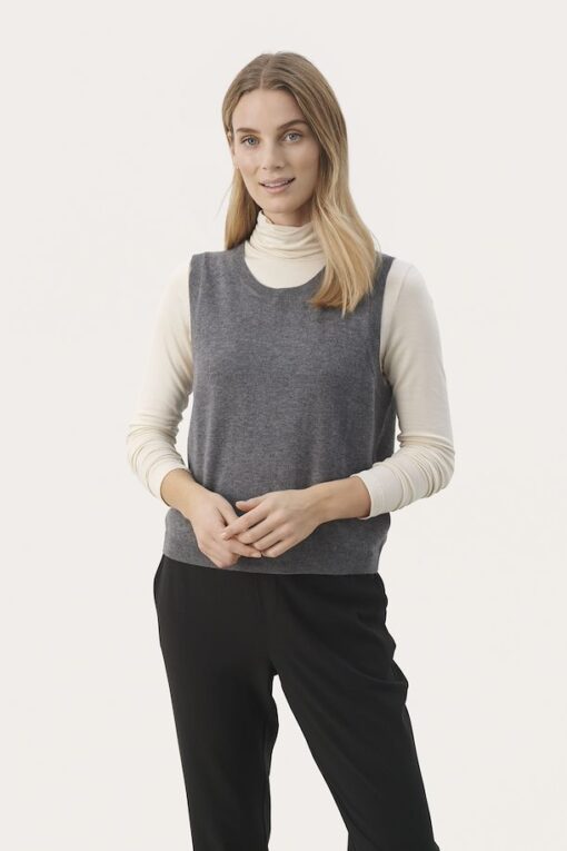 Part Two Keyja Pullover Waiscoat Medium Grey Melange