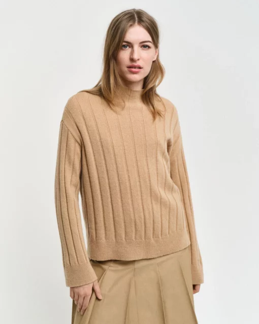 Gant Woman Wide Ribbed Wool Jumper Caramel Beige