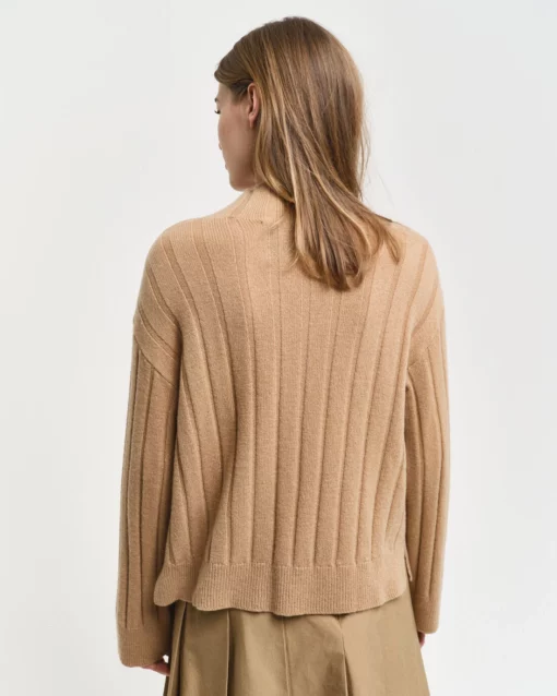 Gant Woman Wide Ribbed Wool Jumper Caramel Beige