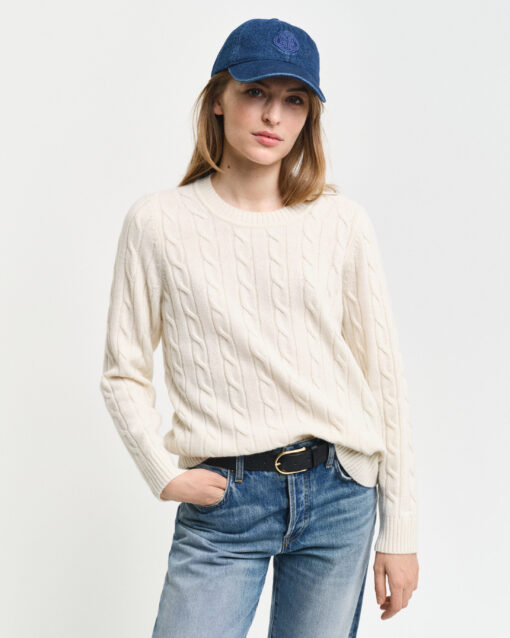 Gant Woman Lambswool Cable C-Neck Cream