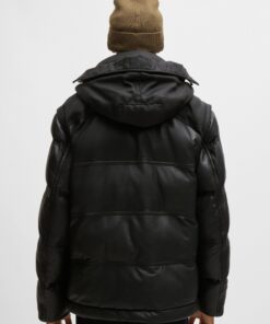 Boss Jolam Leather Puffer Jacket Black