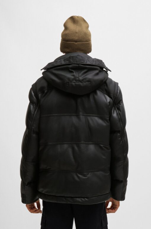 Boss Jolam Leather Puffer Jacket Black