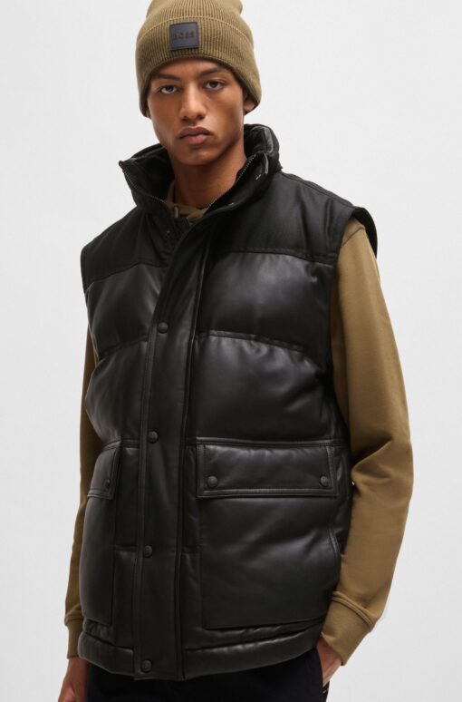 Boss Jolam Leather Puffer Jacket Black