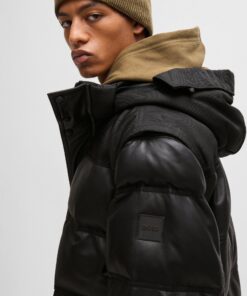 Boss Jolam Leather Puffer Jacket Black