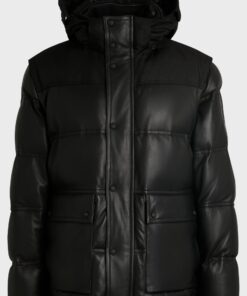 Boss Jolam Leather Puffer Jacket Black