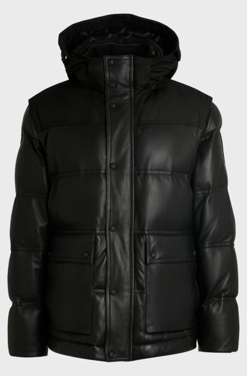 Boss Jolam Leather Puffer Jacket Black