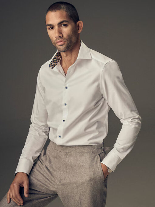 Stenströms White Contrast Twill Shirt