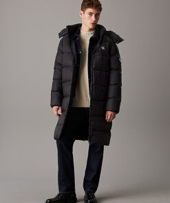 Calvin Klein Long Hooded Puffer Coat Black
