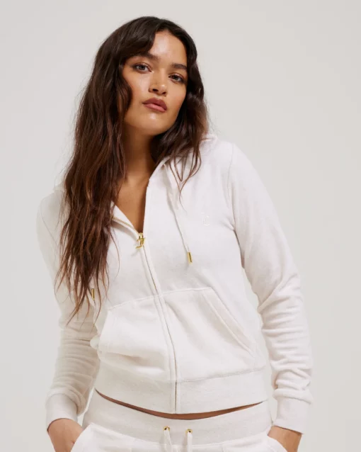 Juicy Couture Classic Velour Robertson Zip Hoodie Gold Oatmeal Marl