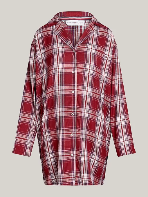 Tommy Hilfiger Original Soft Woven Shirt Nightdress Plaid Check Deep Rouge