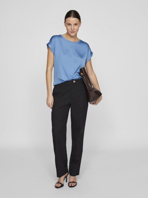 Vila Ellette Satin Top Blissful Blue