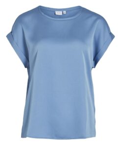 Vila Ellette Satin Top Blissful Blue