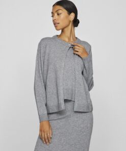 Vila Lilo O-Neck Knit Cardigan Medium Grey Melange