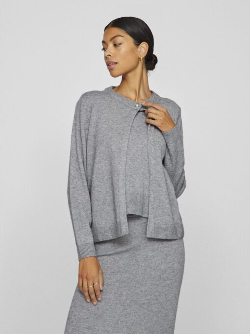 Vila Lilo O-Neck Knit Cardigan Medium Grey Melange