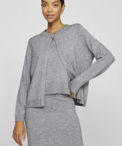 Vila Lilo O-Neck Knit Cardigan Medium Grey Melange