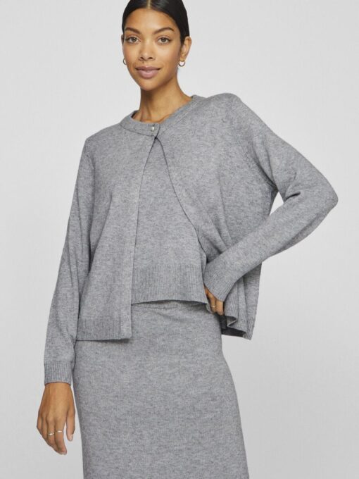 Vila Lilo O-Neck Knit Cardigan Medium Grey Melange