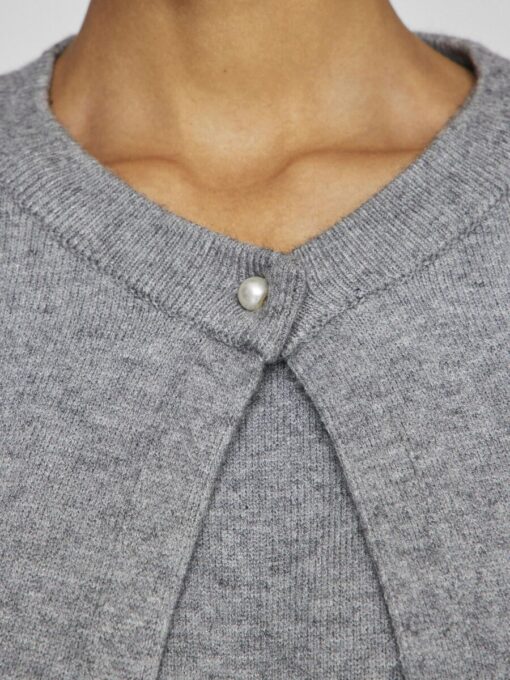 Vila Lilo O-Neck Knit Cardigan Medium Grey Melange