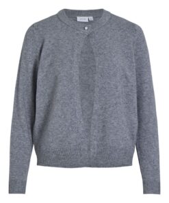 Vila Lilo O-Neck Knit Cardigan Medium Grey Melange