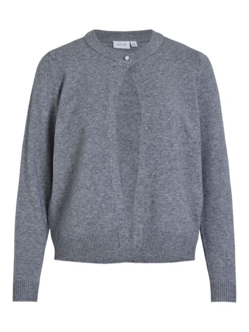 Vila Lilo O-Neck Knit Cardigan Medium Grey Melange
