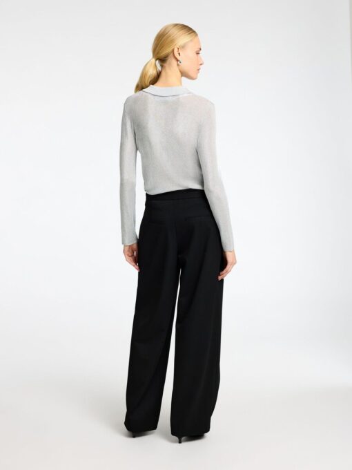 Selected Femme Dagni Knit Polo Neck Shirt Silver