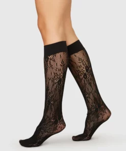 Swedish Stockings Rosa Lace Knee-Highs Black