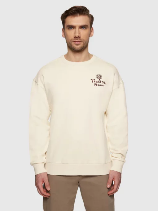 Knowledge Cotton Apparel Trees Yes Please Loose Fit Sweatshirt Egret